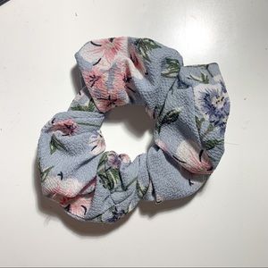 Blue Pink Flower Scrunchie